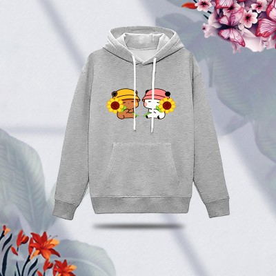 Premium Comfortable (Flower Couple-Gray) Ladies winter hoodie